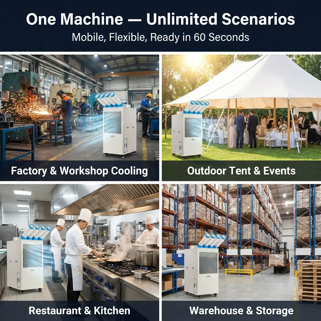 OEM Özel Logo Endüstriyel Taşınabilir Klima 110V 220V 380V Çok Gerilim Düşük Adedi Fabrika Doğrudan Tedarik