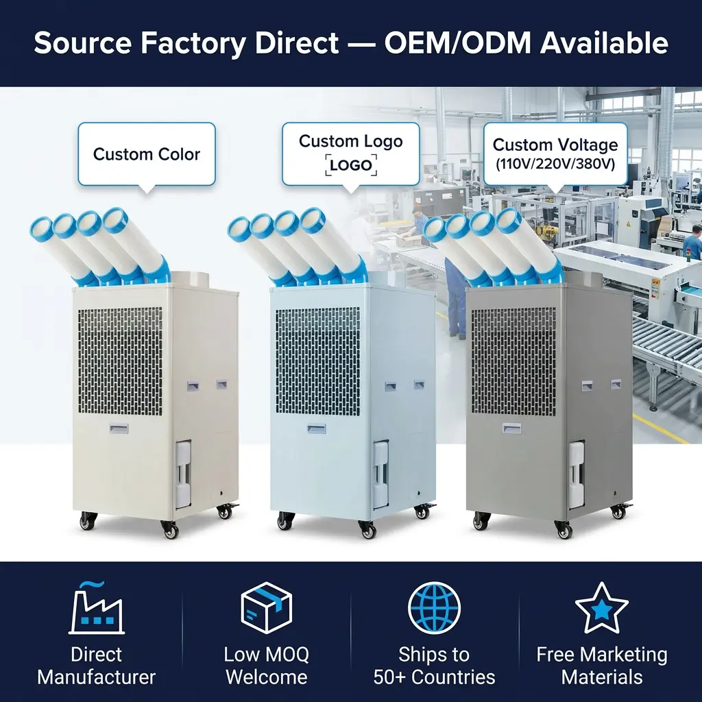 OEM Özel Logo Endüstriyel Taşınabilir Klima 110V 220V 380V Çok Gerilim Düşük Adedi Fabrika Doğrudan Tedarik